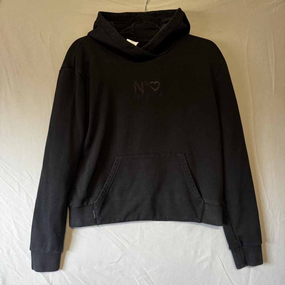 Crooks & Castles Womens Size Large Cropped Pullover Hoodie Black Grunge Skater